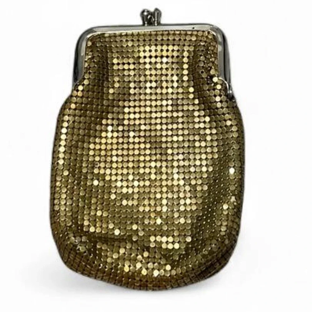 vintage gold sequin mesh coin purse with silver clasp closure